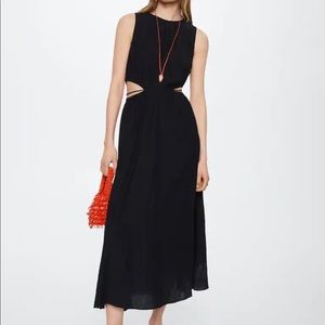 NWT MANGO Side Cut Black Midi Dress Size M